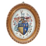 Good George III gilt framed oval handpainted armorial coat of arms