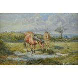 Ben Herring (1830-1871) pair of watercolours - Mares and Foals in Landscapes, signed and dated 1867,