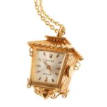 Rare 1960s Rolex gold novelty pendant watch in the form of a lantern, on chain