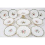 Mid-19th century English porcelain dessert service, comprising sixteen plates, three footed dishes,