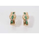 Pair of 9ct gold emerald and diamond earrings