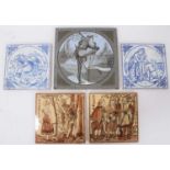 Five Victorian tiles printed with scenes from Shakespeare, including a pair of Victorian Minton & Ho