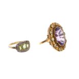 Victorian style amethyst and diamond cluster ring and a peridot and amethyst cluster ring (2)