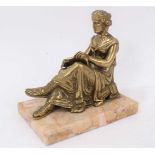 19th century bronze figure of a seated woman reading a book