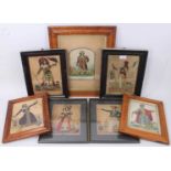 Collection of seven 19th century hand coloured engravings to include sequin decoration