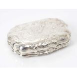 Late 18th century French silver snuff box of shaped cushion form, with hinged cover