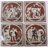 Set of four Victorian tiles printed with scenes from Shakespeare, 15.25cm square