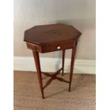Edwardian satinwood and polychrome painted side table, of octagonal outline, with frieze drawer on s