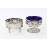 Early 20th century silver salt of oval form, with pierced and swag decoration and one other