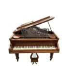 Victorian rosewood cased boudoir grand piano by Collard & Collard, raised on carved faceted legs and