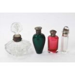 Early 20th century cut glass scent bottle of compressed baluster form, with bejeweled collar