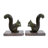 M Leducq, pair of Art Deco bronzed Squirrell bookends