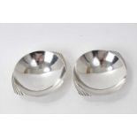 Pair 1940s silver Art Deco style silver dishes of circular form with wing handles