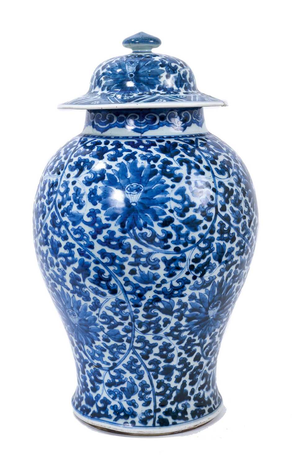 18th century Chinese blue and white baluster vase and cover.