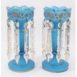 Pair of Victorian blue glass lustres