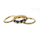 18ct gold and enamel stacking rings by Hidalgo, the central band with fleur-de-lys design, signed. R