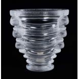 Lalique 'St. Marc' vase, of tapering oval form with graduated doves to sides, etched 'Lalique France