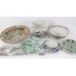 Group of 18th to 20th century Chinese porcleain, including a large Canton basin, a jardiniere and st