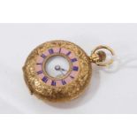 Edwardian 18ct gold half hunter with pink enamel, London import marks for 1908