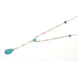 Arts & Crafts 15ct gold turquoise and seed pearl pendant necklace by Murrle Bennett & Co. the turquo