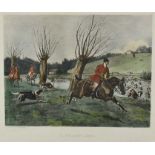 Collection of assorted sporting prints to include Will Garfit signed print, trio of hand coloured hu