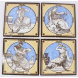 Four Minton tiles designed by John Moyr Smith (1839-1912), decorated with classical musicians, 20.5c