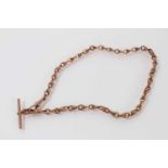 Edwardian 9ct rose gold watch chain with fancy links, 38cm.