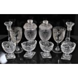Group of 19th century cut glass, including a set of four salts, a pair of sweetmeats and covers, a p