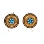 Pair of Victorian gold and turquoise cluster earrings