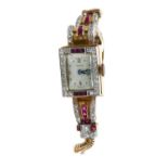 Art Deco 1940s Odeonesque diamond and ruby cocktail wristwatch