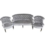 19th Century button upholstered settee and pair of en-suite easy chairs