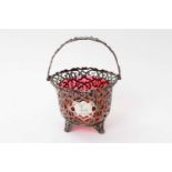 Victorian swing handled, sugar basket