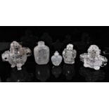 Group of antique Chinese rock crystal snuff bottles and censors