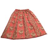 Pair of good quality interlined red curtains with floral and scroll decoration, pinch pleat tops, re