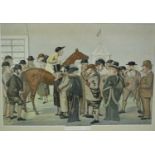 Victorian Vanity Fair lithograph, Newmarket 1885, to include characters such as the Prince of Wales
