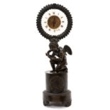 19th century French bronze timepiece with kneeling winged cherub support