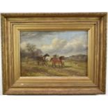 English School, 19th century, oil on canvas - Plough Horses watching Hounds, 31cm x 46cm, in gilt fr
