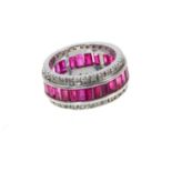 Ruby and diamond eternity ring in 18ct white gold setting