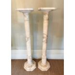 Pair of Victorian marble columns, with canted square platform and octagonal stepped bases, 97cm high