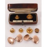 Pair of 9ct rose gold cufflinks and various gold shirt studs