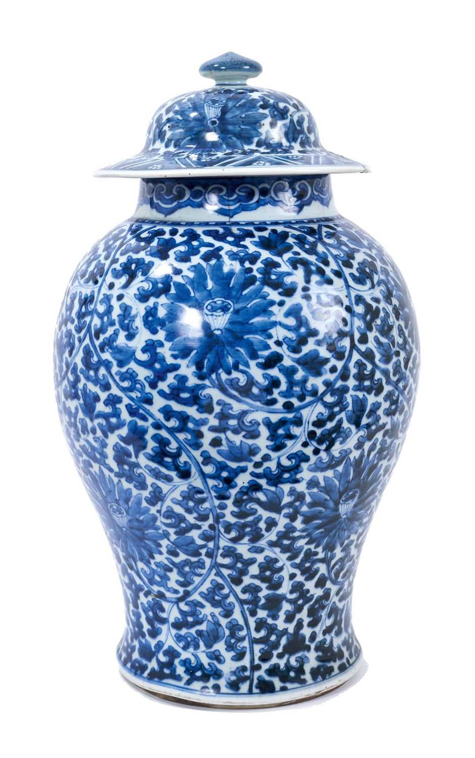 18th century Chinese blue and white baluster vase and cover. - Image 9 of 12