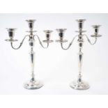 Contemporary pair silver three light candelabra