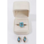 Blue stone and diamond dress ring and earrings in 9ct gold setting