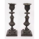 Pair of 19th century bronze Rococo style candlesticks