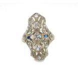 Art Deco diamond and sapphire cocktail ring