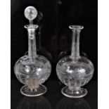 A pair of late 19th Century Stourbridge clear crystal glass decanters, possibly Thomas Webb & Sons,