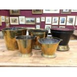 19th century brass bucket, four others