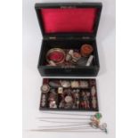 A Victorian jewellery box containing a good collection of Victorian and Edwardian silver jewellery t