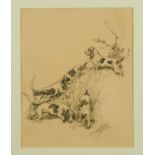 Thomas Ivester Lloyd (1873-1942) pencil illustration, Basset Hounds, signed, 27cm x 21cm, in glazed