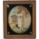 Regency silk work picture of child in landscape